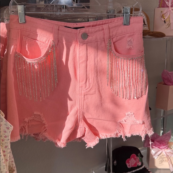 Distressed Frayed Detail Fringe Rhinestone Denim - Picture 5 of 5